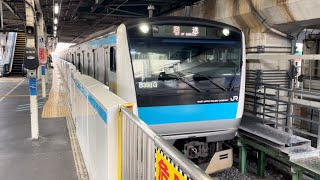 【E233系109編成 TK入場回送（指定保全）】E233系1000番台ｻｲ109編成が回送電車として警笛を鳴らして南浦和駅1番線を発車するシーン（回8391G）20241111 [upl. by Bal957]