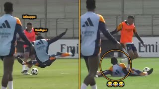 Rudiger Spotted Attempting to Stop Mbappe With A Crazy Splits Tackle During Real Madrid Tranning [upl. by Abdul]