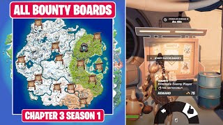 All Bounty Boards Locations in Fortnite Chapter 3 Season 1  Complete Bounties from Bounty Boards [upl. by Ennayr]