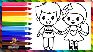 Wie man Kinder zeichnet 👧👦 Zeichnen und Ausmalen eines Mädchens und eines Jungen🌈 Kinder Zeichnungen [upl. by Port608]