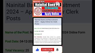 Nainital Bank Recruitment 2024 shorts education [upl. by Buzzell]