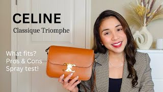 CELINE Classique Triomphe Bag review  What fits Pros amp ConsSpray test [upl. by Whitelaw]