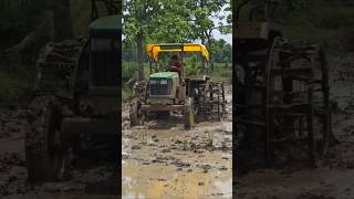 John deere 5310 🚜💪 puddling in rice field  tractor shorts [upl. by Dabbs]