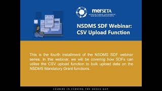 NSDMS SDF Webinar CSV Upload Function [upl. by Thurber169]