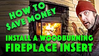 DIY How To Install a Wood Burning Fireplace Insert Chimney Liner and Blockoff Plate Osburn 1800 [upl. by Airtened]