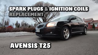 Spark Plugs and Ignition Coils Replacement  Toyota Avensis T25 [upl. by Wyatt]