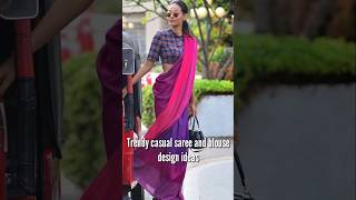 Trendy casual wear saree and blouse design ideas 2024Cotton saree ideas fusionwear sareefashion [upl. by Ong214]