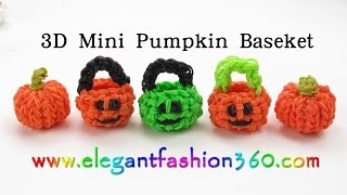 Rainbow Loom Pumpkin Basket 3D CharmHalloween  How to Loom Bands Tutorial [upl. by Hardan524]