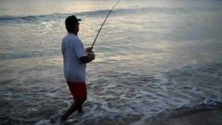 Juno Beach catching a big snook in the surf [upl. by Ellehcram]