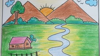 how to draw Scenario 🌅 nature Drawing With very easy art [upl. by Thrift]