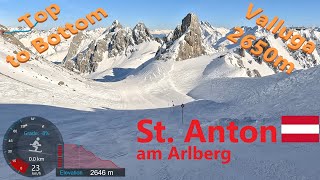 4K Skiing St Anton am Arlberg Valluga I 2650m Full Top to Bottom Back to Stuben GoPro HERO11 [upl. by Kent]