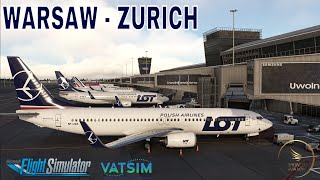 MSFS  Warsaw  Zurich  LOT Polish Airlines PMDG B737800  VATSIM [upl. by Adihsar759]