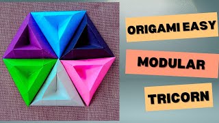 Origami Easy Modular Tricorn  Paper Craft  Easy modular  Origami Modular Tricorn Diy 3d Wall Art [upl. by Horatius]