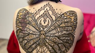 Epic Back Henna Design ☠️🦋🌙✨ [upl. by Tudor404]