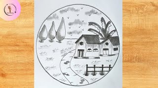 Easy circle scenery drawing  Easy Circle drawing for beginners  Pencil drawing ideas in circle [upl. by Bergeman]