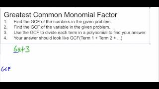 Greatest Common Monomial Factor Steps and Examples [upl. by Ahseinet]