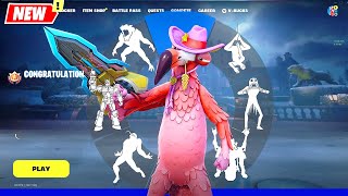 Fortnite Birds of a Feather TEX FLAMINGO Skin doing all BuiltIn Emotes and Funny Dancesシ [upl. by Tut]