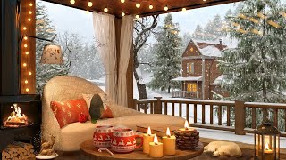 Winter Cozy Cabin in Snowfall Ambience with Crackling Fireplace Snow Falling and Relaxing Wind [upl. by Kerk]