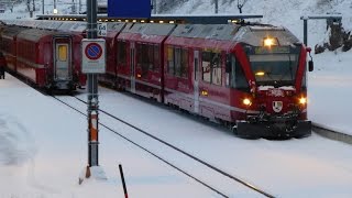 Switzerland Rhätische Bahn Trains from the Hotel Grischuna Filisur [upl. by Oballa]