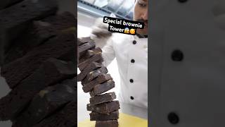 Itna bada BROWNIE TOWERcakevideos food cake foodie chocolate brownie chocolaterecipe cakeart [upl. by Anitrebla988]