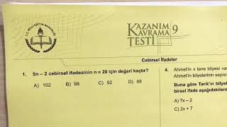 6Sınıf Cebirsel İfadeler Soru Çözümü MEB Kazanım Kavrama Testi [upl. by Neelyak730]