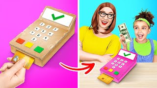 MOM MADE ME DIY CREDIT CARD MACHINE🤩  Coolest Hacks out of Cardboard by 123GO CHALLENGE [upl. by Martino]