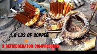 CUTTING OPEN REFRIDGERATOR COMPRESSORS FOR TOTAL AMOUNT OF COPPER [upl. by Ahsoem]