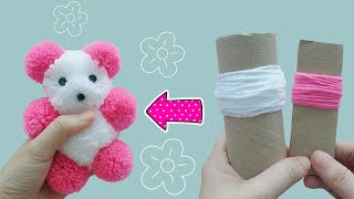 HOW TO MAKE POMPOM TEDDY BEAR  POMPOMS [upl. by Acey]