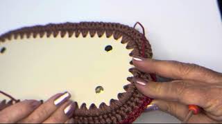 How to crochet a bag using leather bottomPt2wsingle amp waistcoat stitch wheart graph crossstitch [upl. by Anelaj]