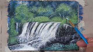 Painting the waterfall i visit part 2 final Acrylic landscape painting Saw Moe Min Art [upl. by Errol]