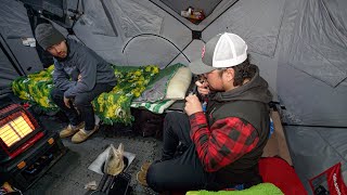 Fishing From My Bed while Ice Camping Underwater Footage [upl. by Einomrah]