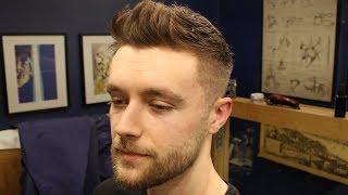 Short Textured Mens Fade Haircut With Front Cowlick amp Beard Trim [upl. by Groome25]