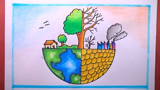 Drawing world environmentHow To Draw world environment DayDraw Save Tree Save Earth [upl. by Ellehsat299]