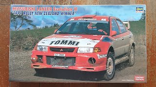 Hasegawa 124 Mitsubishi Lancer Evolution VI Rally New Zealand Winner  Plastic Model Kit Unboxing [upl. by Carter234]