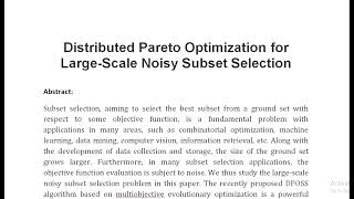 Distributed Pareto Optimization for Large Scale Noisy Subset Selection [upl. by Arther]