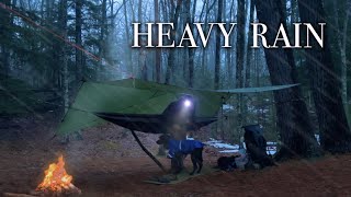 Solo Hammock Camping in Heavy Rain  Tarp Shelter Overnight [upl. by Legnaesoj]