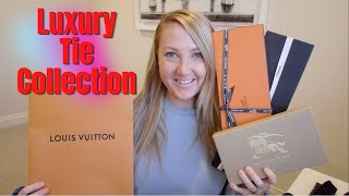 LUXURY DESIGNER MENS TIE HAUL amp COLLECTION HERMES BURBERRY LOUIS VUITTON CHANEL  more [upl. by Purdy]