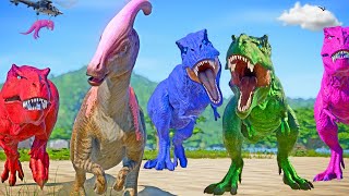 TRex Vs Triceratops Vs Spinosaurus  Dinosaurs Fight amp Break Out Jurassic World Evolution 2 [upl. by Alicirp]