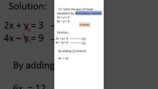 Solve the pair of linear equations by elimination method x  y  3 4x – y  9shorts sslcexam2022 [upl. by Laird]