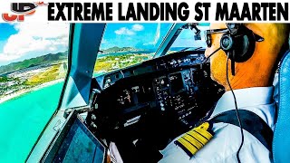 Extreme St Maarten Airport  Airbus A340 COCKPIT VIEWS [upl. by Av931]