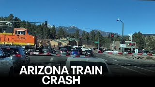 Train smashes car partially on railroad in Flagstaff several people narrowly missed [upl. by Karry62]