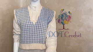 How to crochet Houndstooth vestكروشيه فيست بغرزه ترند جدا شرح لكل المقاسات مناسب للربيع و الخريف [upl. by Nimrak367]