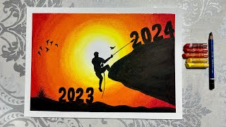 New Year Drawing Very Easy 2024 Drawing New Year Drawing with Oil Pastel [upl. by Thrift523]