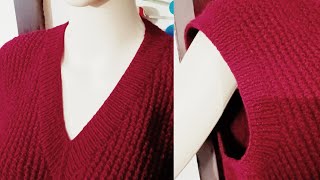 How to knit V neck back neckarmholes borderpickup stitches🪡 फंदे उठाने का आसान तरीका V shape neck [upl. by Laekcim]