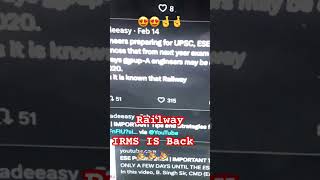 IRMS is Back🎉🥳🤞🤞IRMS 2025 Through UPSC ESE irms railway railwayexam upsc ese madeeasy [upl. by Dunn]