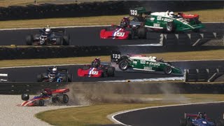 Indy Car amp F5000 crash Phillip Island Classic 2024 Historics Group Q amp R Racing cars Race 2 [upl. by Lednic]