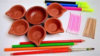 5 Easy Tricks For Diya Painting At Home  Diwali Decoration  Diya Decoration Ideas [upl. by Lathan]