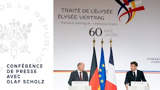 Conférence de presse conjointe du Président Emmanuel Macron et du Chancelier dAllemagne Olaf Scholz [upl. by Llehcor86]