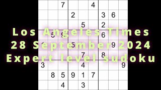 Sudoku solution – Los Angeles Times 28 September 2024 Expert level [upl. by Sezen242]