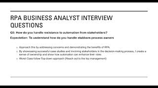 RPA Business Analyst Interview Question How do you handle resistance among stakeholders [upl. by Haikan260]